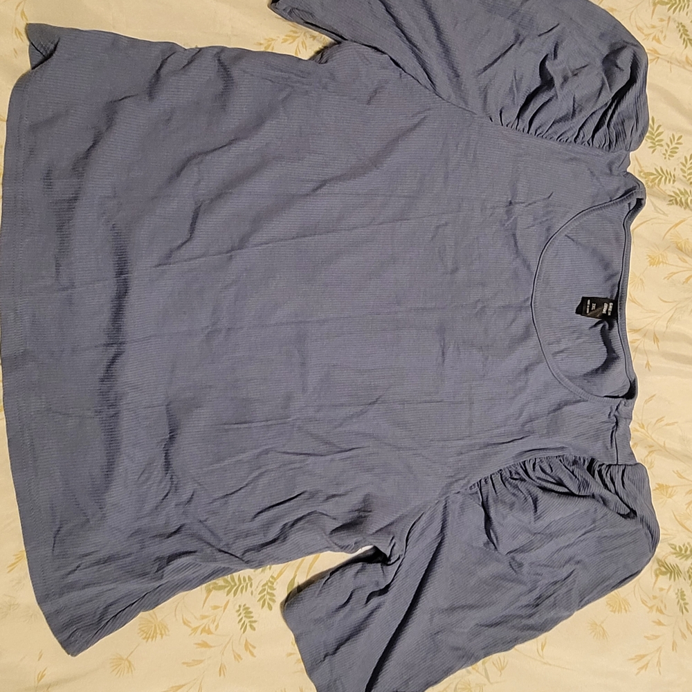 SHEIN Blue Puff Sleeve Long Sleeve Top